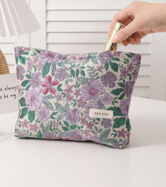 Purple Floral Cosmetic Pouch
